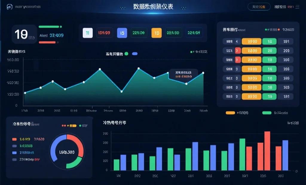 一张现代化的数据仪表盘界面,展示赛车开奖号码的走势图和冷热号分布柱状图
